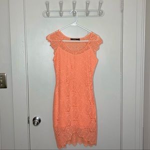 Orange Coral Mid Length Lace Dress